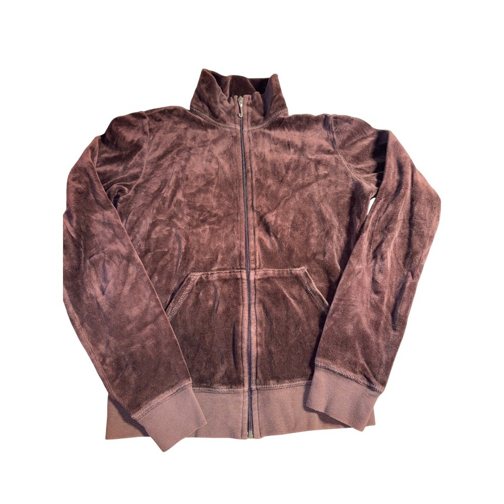 Vintage Juicy Couture Velour Track Jacket Brown Mock Neck Zip Up Pockets Medium